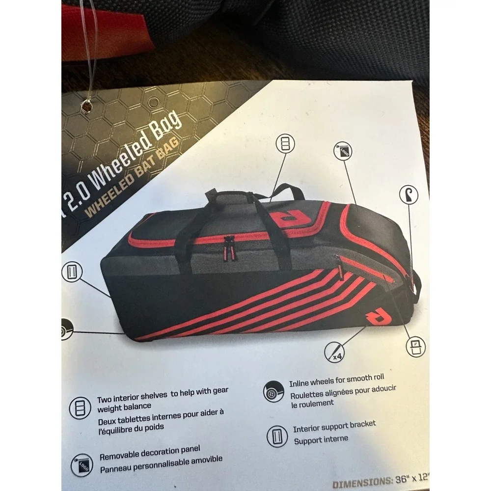New DEMARINI Momentum 2.0 Wheeled Baseball Softball Equipment Bat Bag Black Red